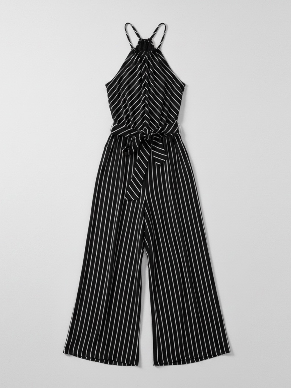 Lauren Ralph Lauren Y2K Striped Halter Wide Leg Jumpsuit Black White .* SIZE M - Picture 6 of 9